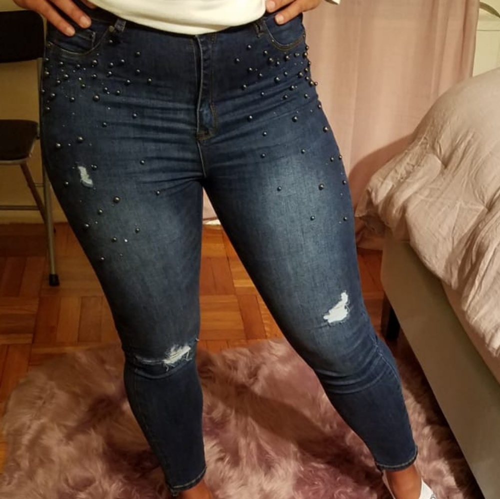 Lala Anthiny Hi-rise Beaded Jeans